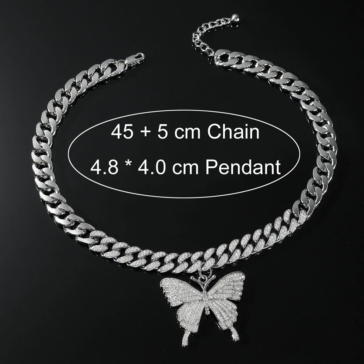 Alloy Butterfly Cuban Chain Necklace With Diamond Inlay Hiphop Style Featuring Letters Numbers Text Pattern For Men - Image 4