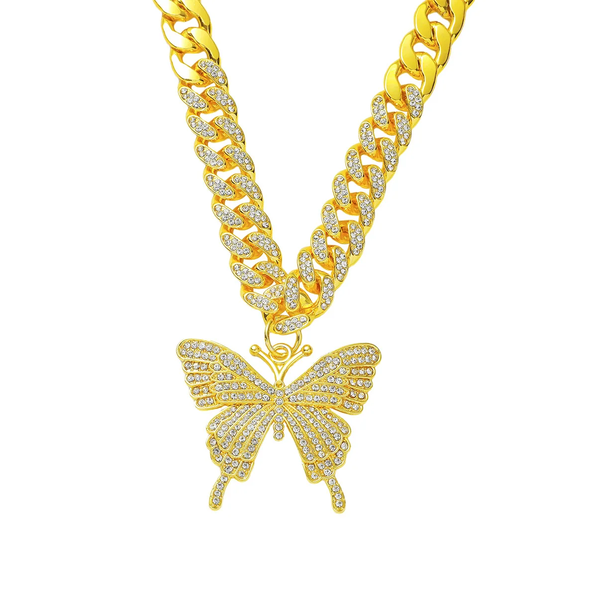 Alloy Butterfly Cuban Chain Necklace With Diamond Inlay Hiphop Style Featuring Letters Numbers Text Pattern For Men - Image 6