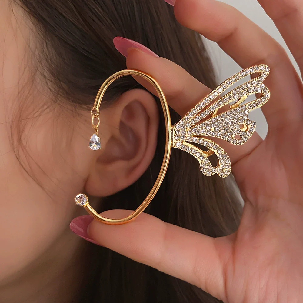 Alloy Butterfly Ear Clip With Diamond And Geometric Design For Women - Image 23