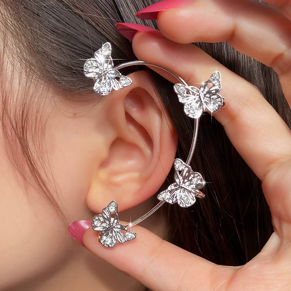 Alloy Butterfly Ear Clip With Diamond And Geometric Design For Women - Image 33