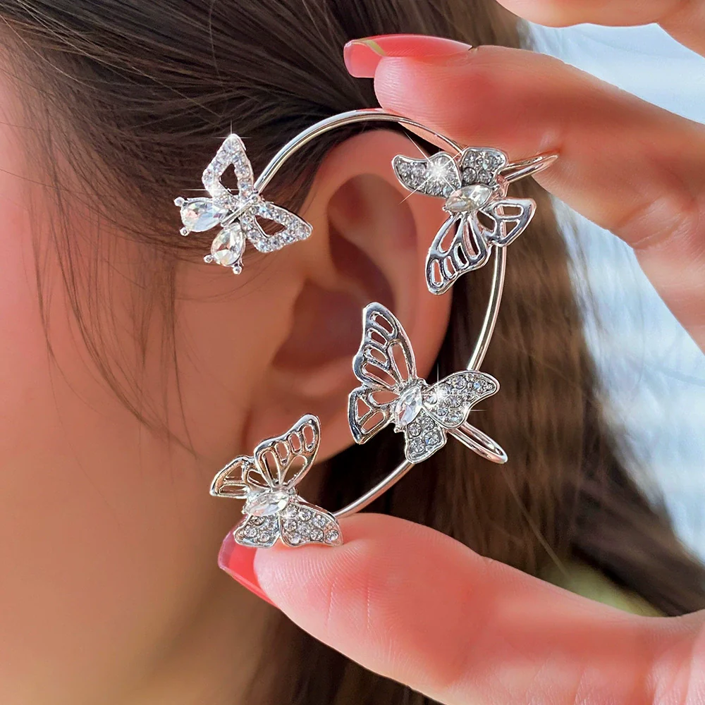 Alloy Butterfly Ear Clip With Diamond And Geometric Design For Women - Image 6