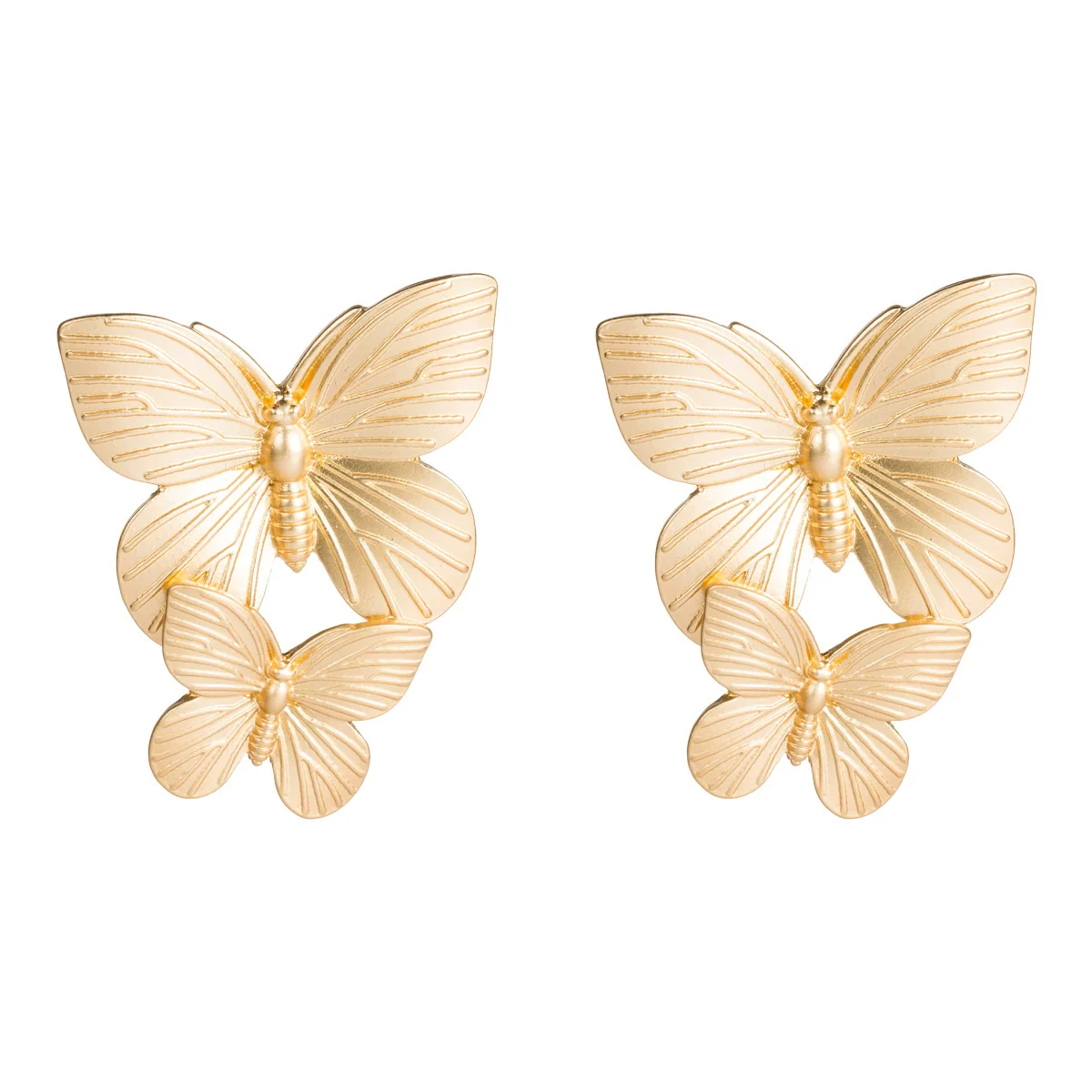 Alloy Butterfly Earrings With Electroplating And Metal Texture Cold Style For Female - Image 5