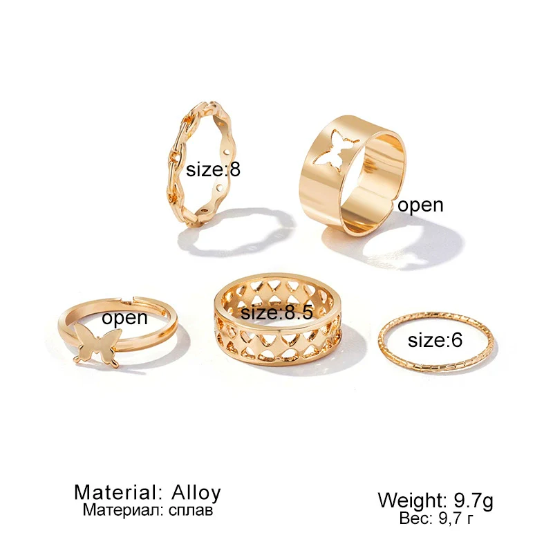 Alloy Butterfly Hollow Twist Electroplated Women's Ring Set - Image 5