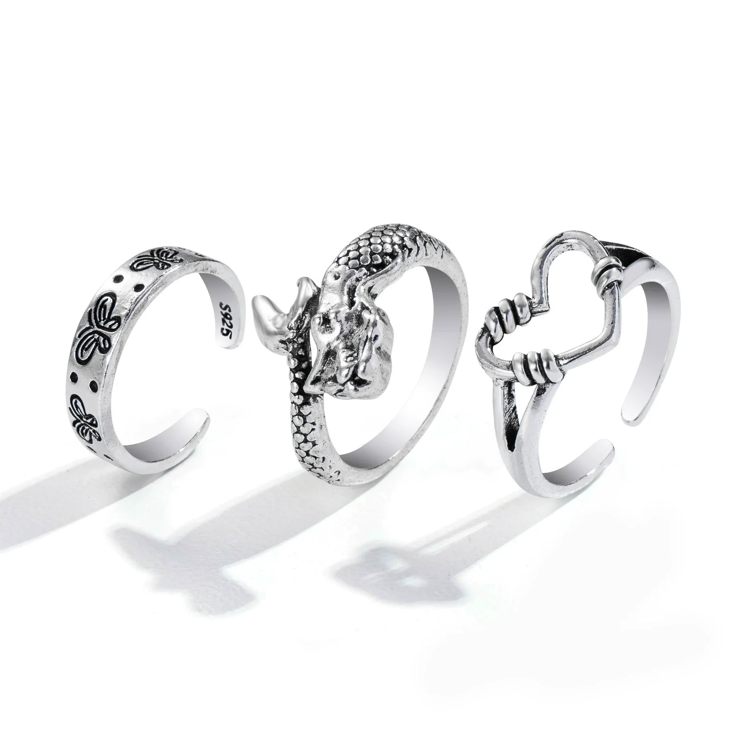 Alloy Butterfly Punk Style Couple Ring Set With Geometric Pattern And Electroplating Treatment - Image 22