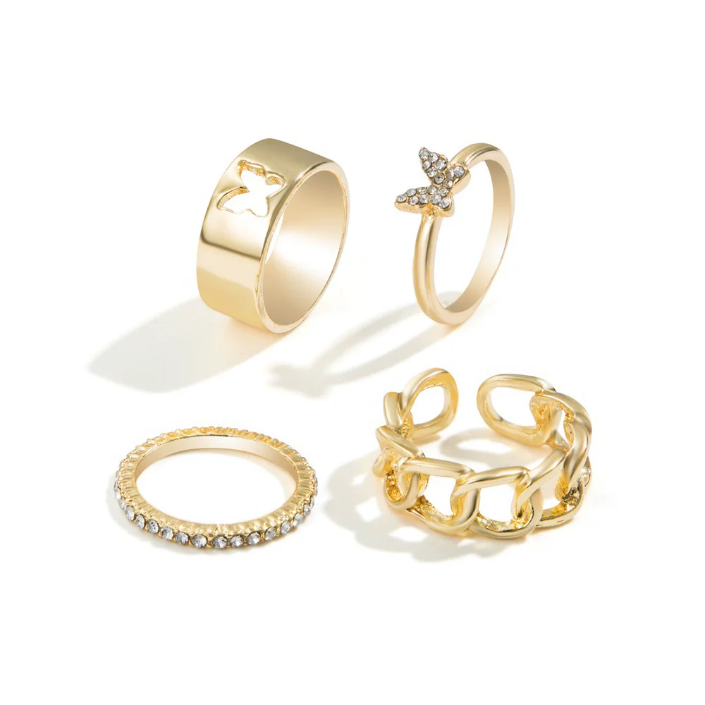 Alloy Butterfly Punk Style Couple Ring Set With Geometric Pattern And Electroplating Treatment - Image 23