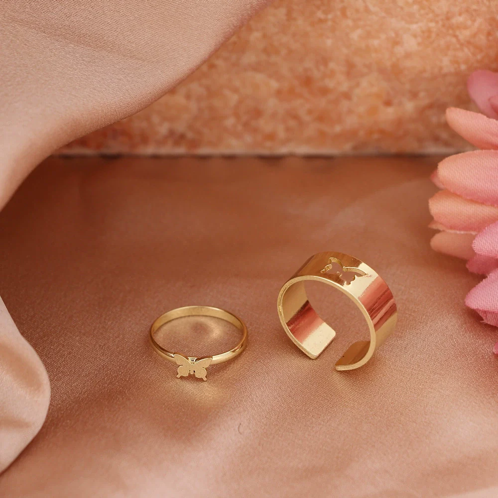 Alloy Butterfly Punk Style Couple Ring Set With Geometric Pattern And Electroplating Treatment - Image 6