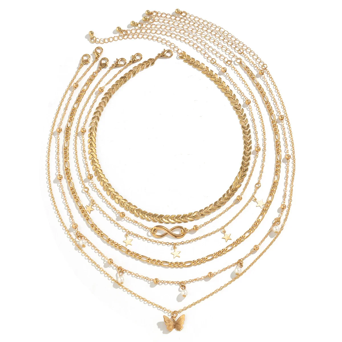 Alloy Butterfly Tassel Pendant Stacked Suit Necklace With Cross Chain And Electroplating Animal Zodiac Design - Image 5