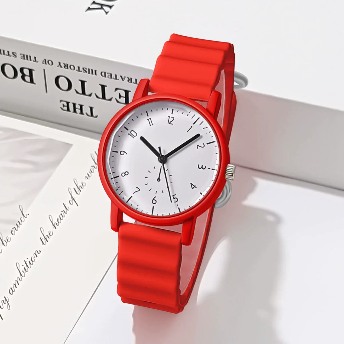 Alloy Case And Silicone Strap Round Student Quartz Watch With Wavy Design Leisure Style - Image 8