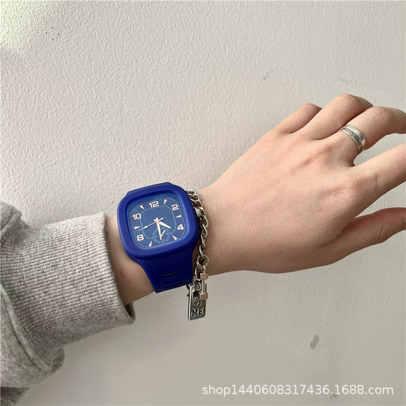 Alloy Case Sports Square Watch For Male And Female Students Klein Blue Waterproof - Image 2