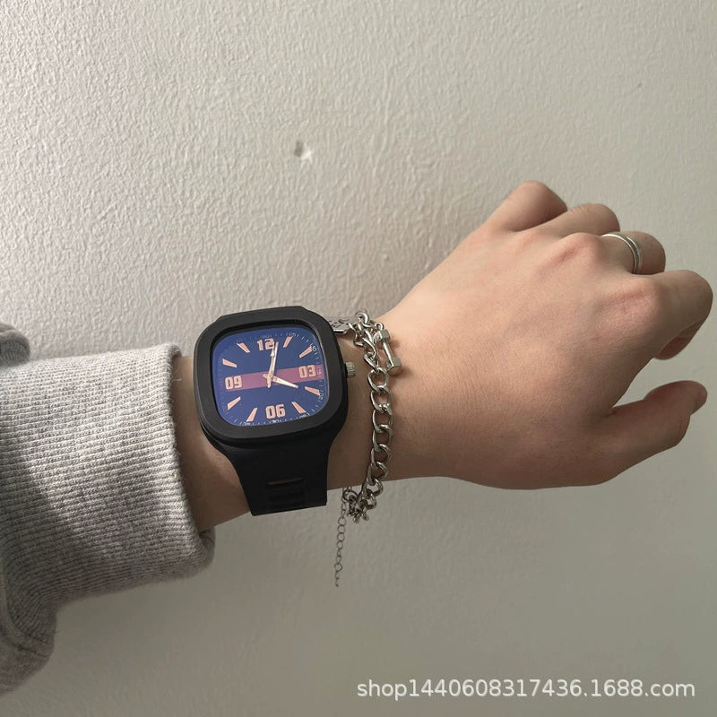 Alloy Case Sports Square Watch For Male And Female Students Klein Blue Waterproof - Image 4