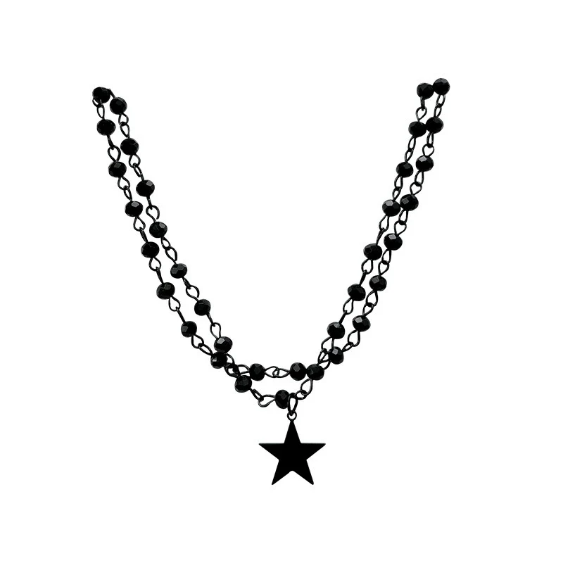 Alloy Clavicle Chain Star Pattern Doublelayer Stacked Necklace For Women Spray Painted - Image 5