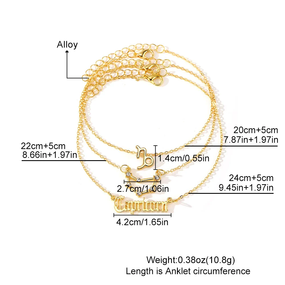 Alloy Constellation Women's Multilayer Anklet Jewelry 3Piece Set Inlaid With Artificial Gemstones And Semiprecious Stones - Image 2