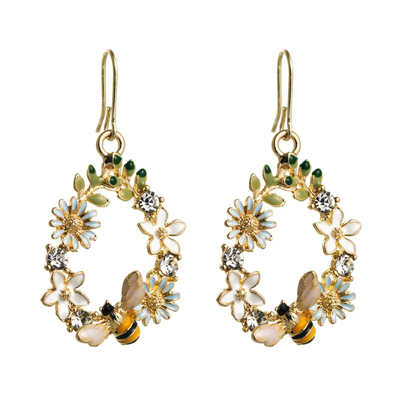 Alloy Creative Flowers Drop Earrings With S925 Silver Needle And Diamond Color Butterfly Bee Design For Women - Image 5