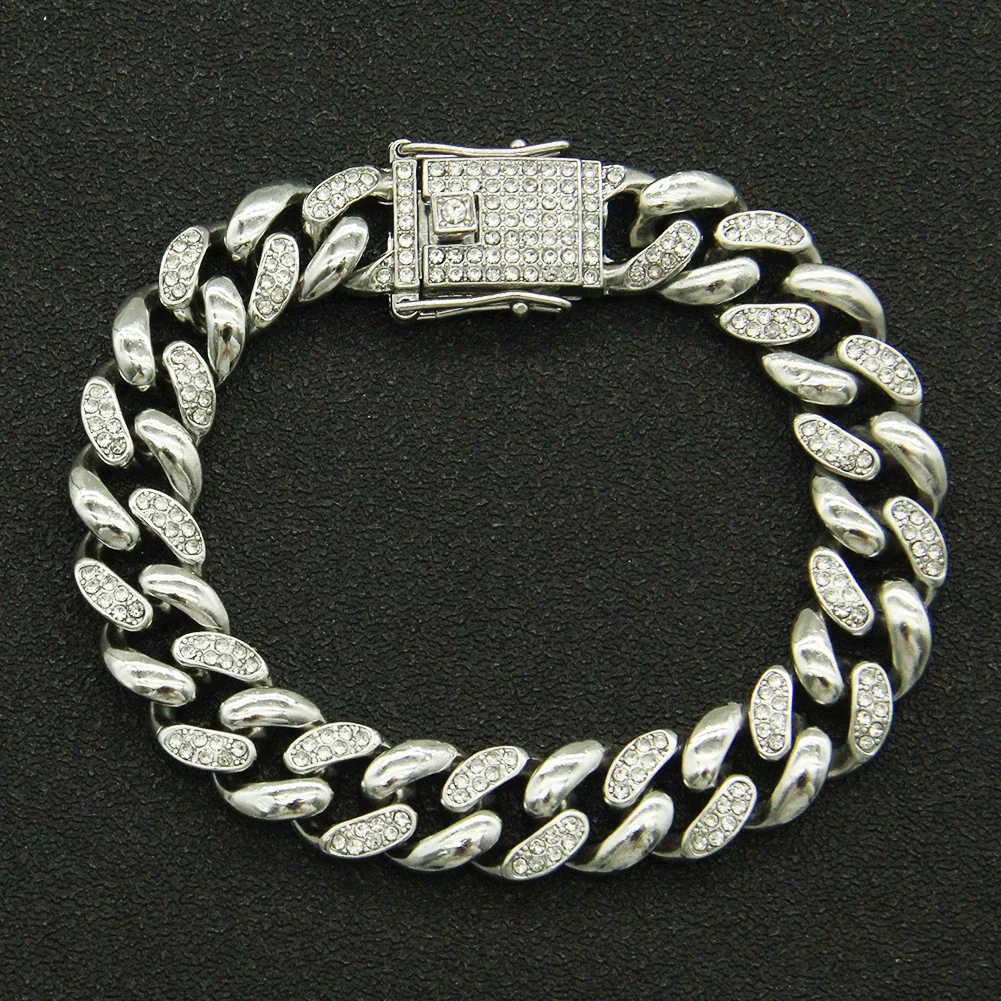 Alloy Cuban Chain Bracelet With Diamond Stitching And Geometric Design Unisex Fashion - Image 2
