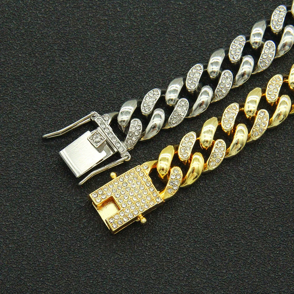 Alloy Cuban Chain Bracelet With Diamond Stitching And Geometric Design Unisex Fashion - Image 3