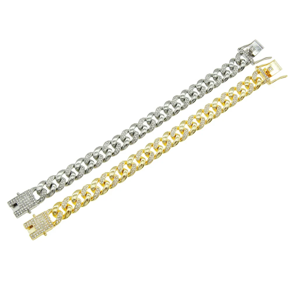 Alloy Cuban Chain Bracelet With Diamond Stitching And Geometric Design Unisex Fashion - Image 5