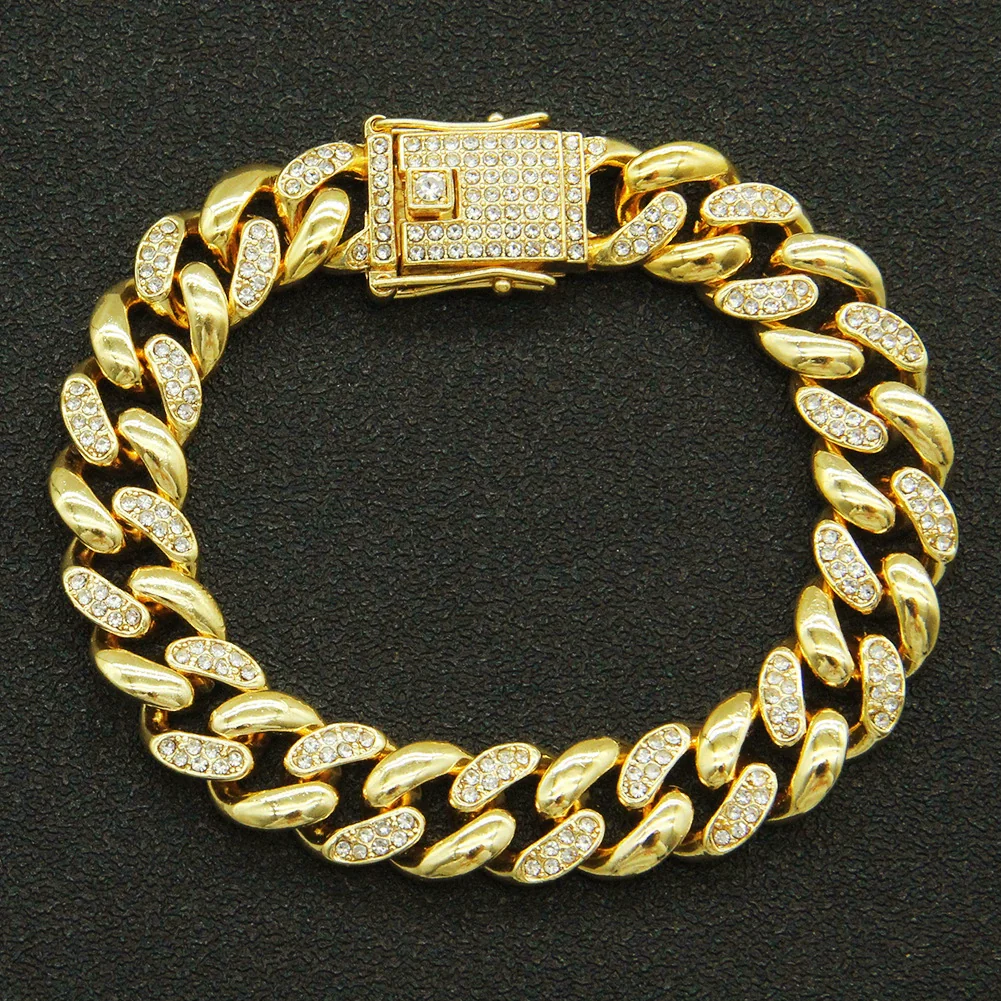 Alloy Cuban Chain Bracelet With Diamond Stitching And Geometric Design Unisex Fashion - Image 6