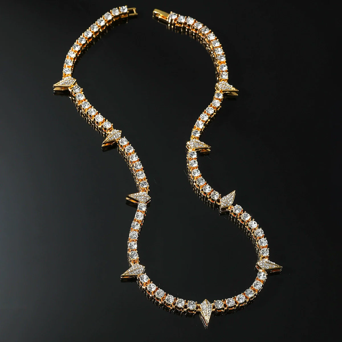 Alloy Cuban Chain Hiphop Style Geometric Diamond Stitching Necklace And Bracelet Jewelry - Image 2