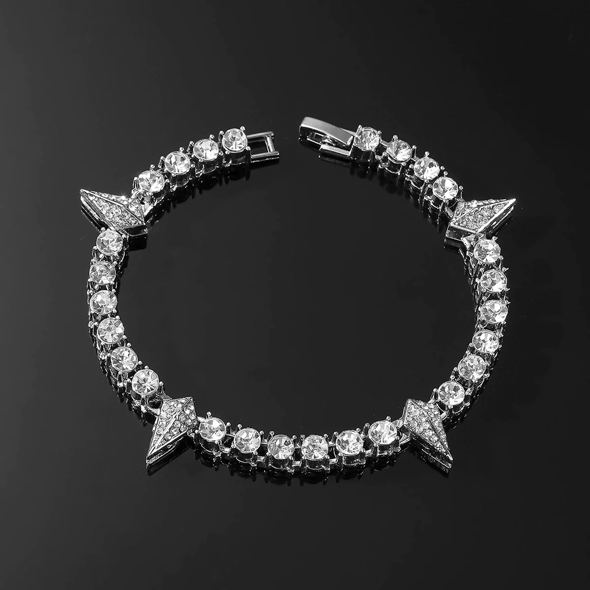 Alloy Cuban Chain Hiphop Style Geometric Diamond Stitching Necklace And Bracelet Jewelry - Image 4