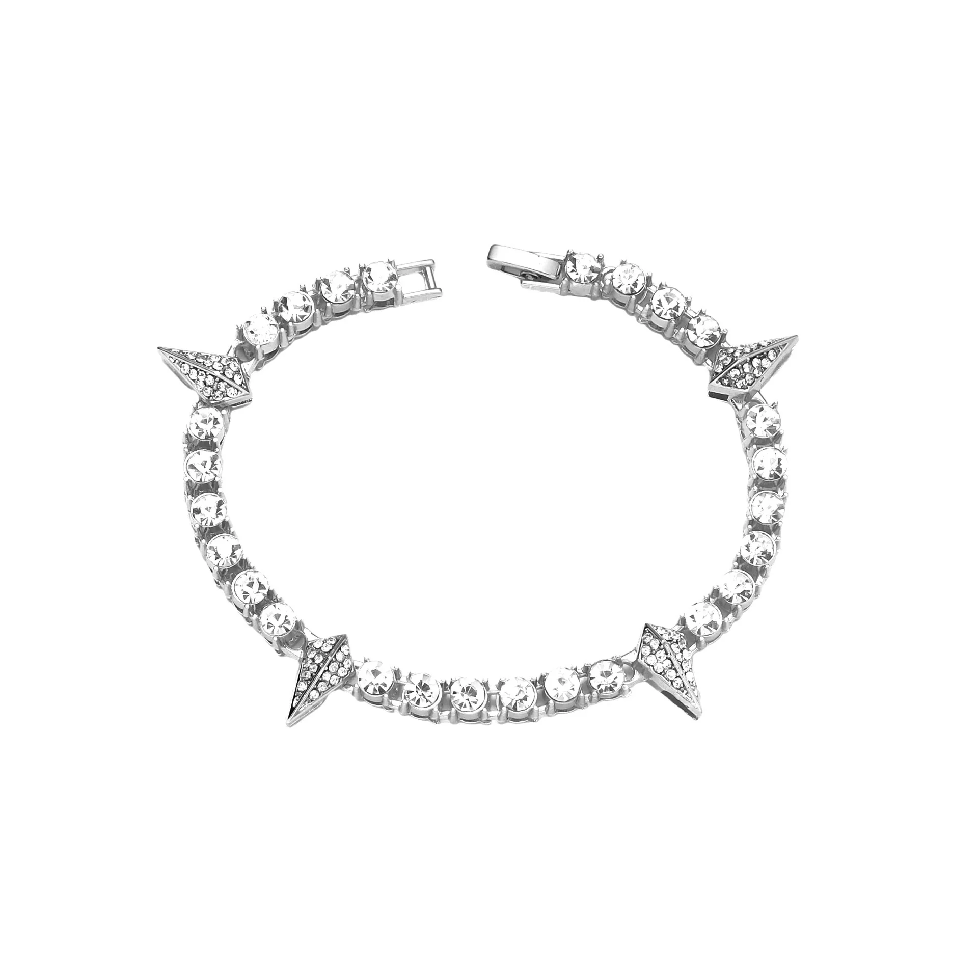 Alloy Cuban Chain Hiphop Style Geometric Diamond Stitching Necklace And Bracelet Jewelry - Image 7