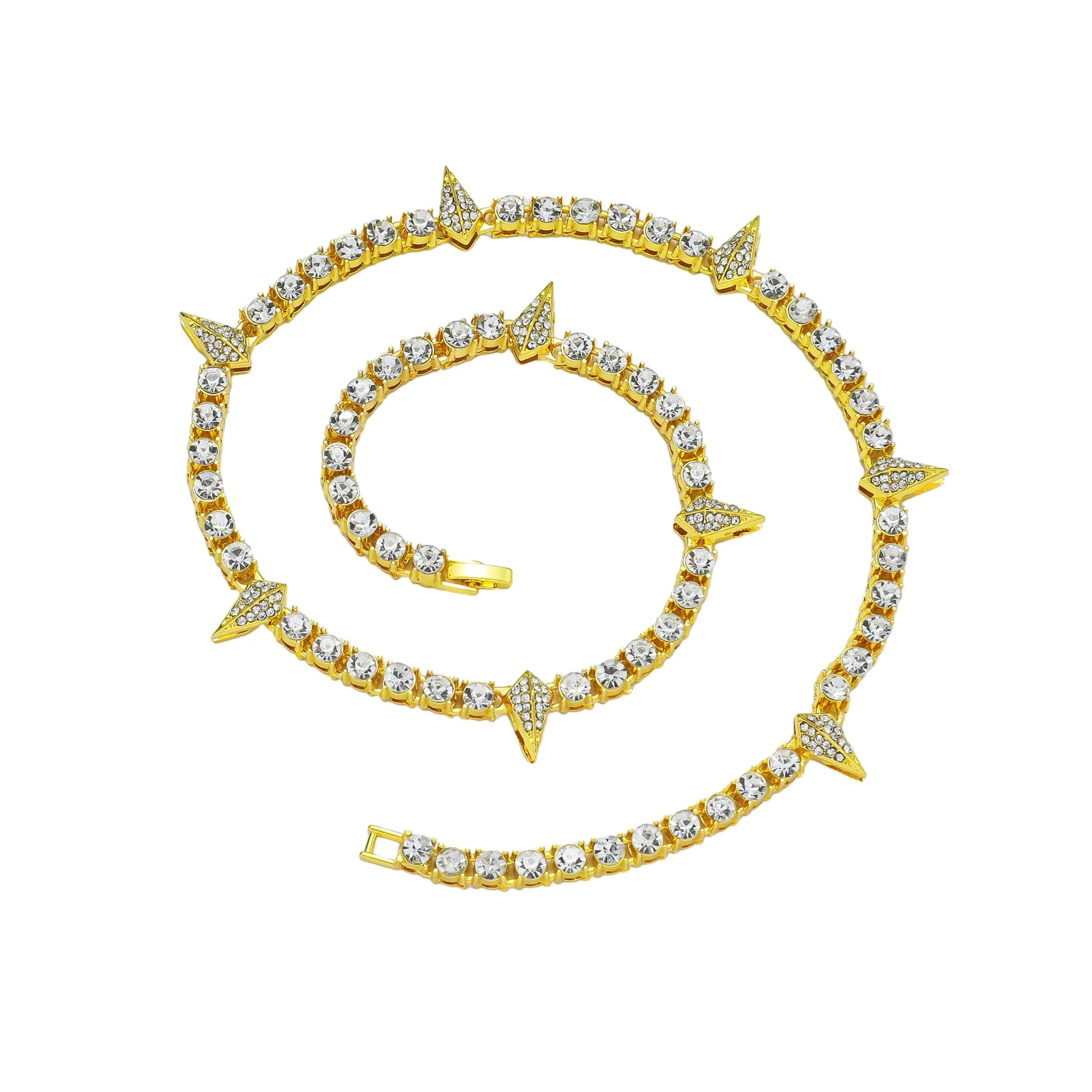 Alloy Cuban Chain Hiphop Style Geometric Diamond Stitching Necklace And Bracelet Jewelry - Image 8