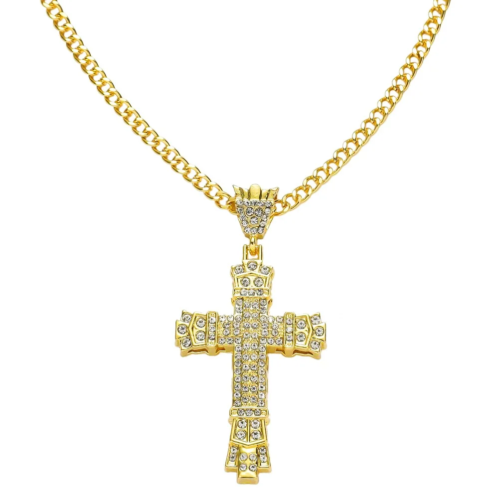 Alloy Diamond Cross Pendant Necklace Hiphop Geometric Men's Accessories - Image 6