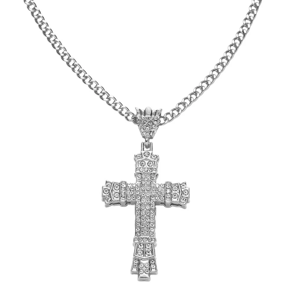 Alloy Diamond Cross Pendant Necklace Hiphop Geometric Men's Accessories - Image 7