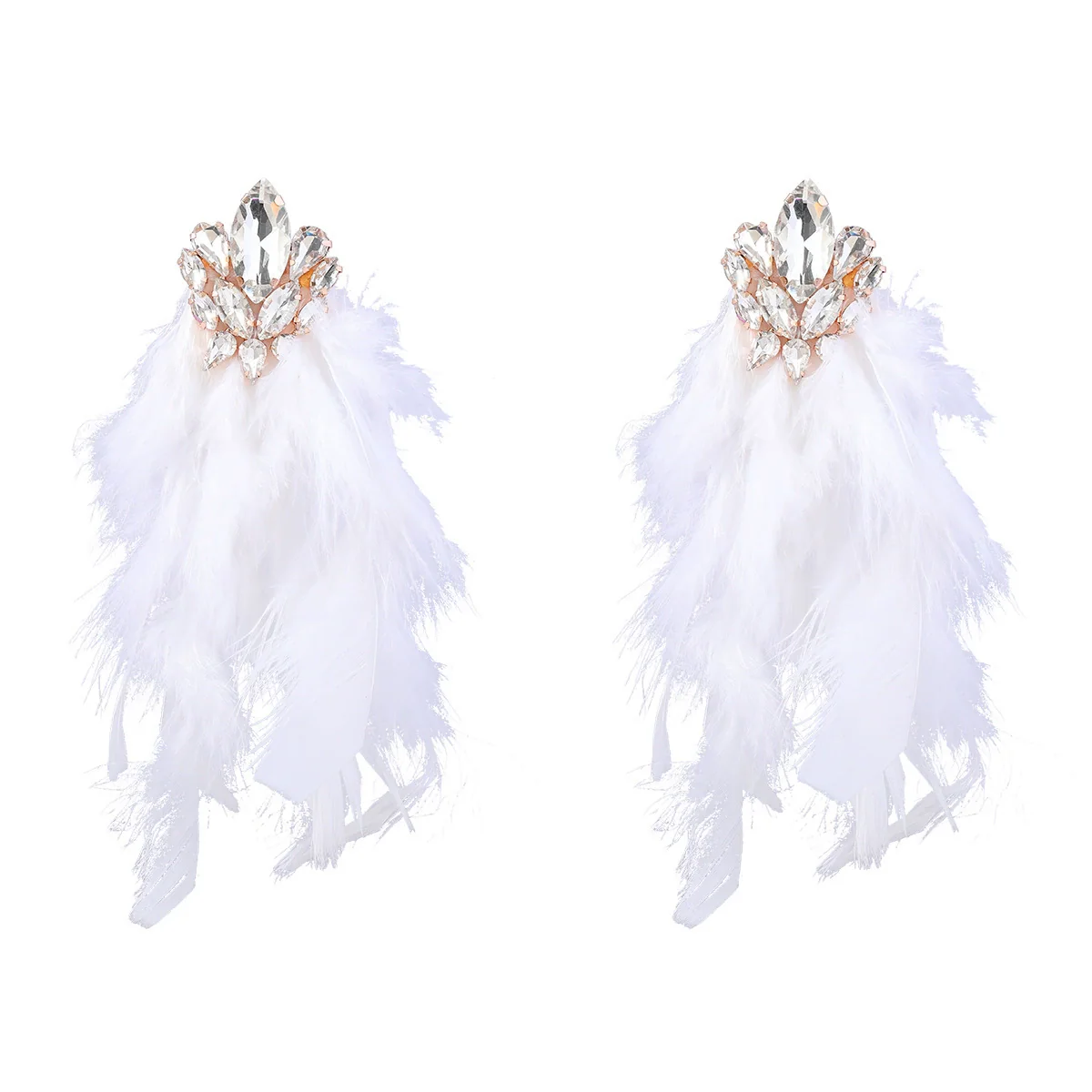 Alloy Diamond Geometric Flower Long Feather Tassel Women's Earrings - Image 7
