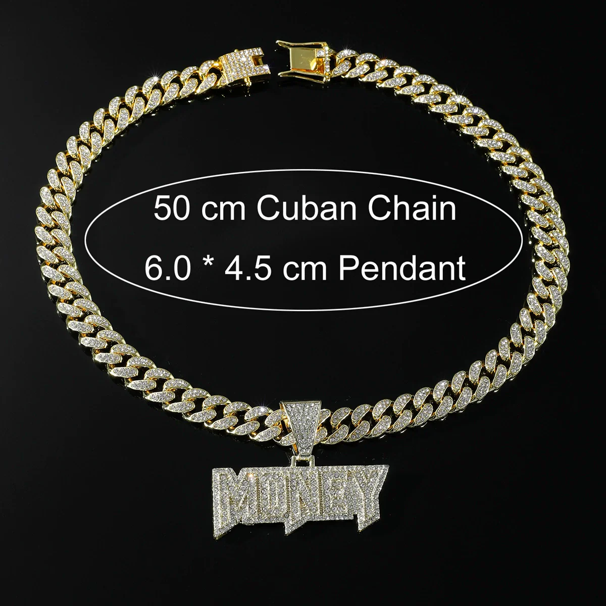 Alloy Diamond Letters Pendant Necklace Cuban Chain Hip Hop Punk Jewelry For Men - Image 2