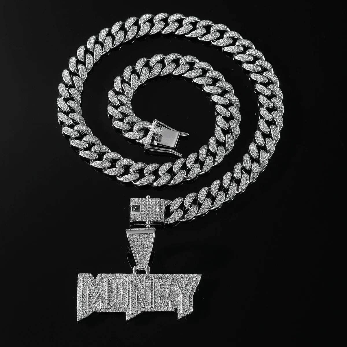 Alloy Diamond Letters Pendant Necklace Cuban Chain Hip Hop Punk Jewelry For Men - Image 3