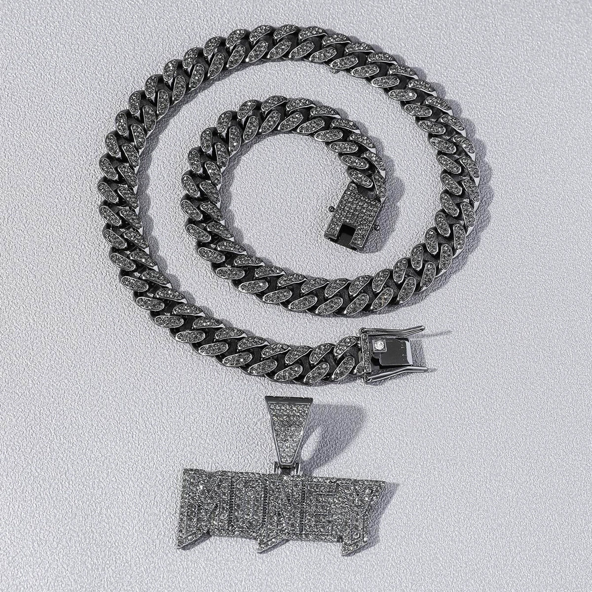 Alloy Diamond Letters Pendant Necklace Cuban Chain Hip Hop Punk Jewelry For Men - Image 4