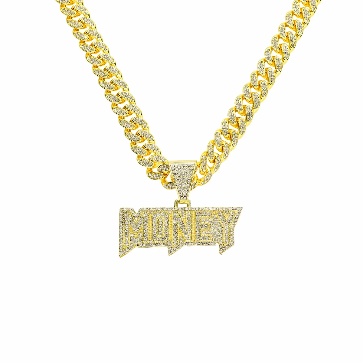 Alloy Diamond Letters Pendant Necklace Cuban Chain Hip Hop Punk Jewelry For Men - Image 6