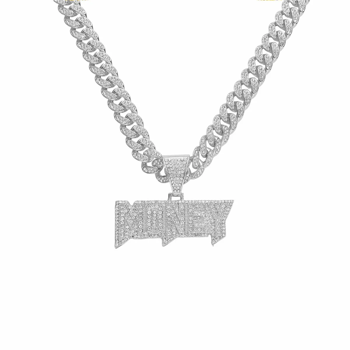 Alloy Diamond Letters Pendant Necklace Cuban Chain Hip Hop Punk Jewelry For Men - Image 7