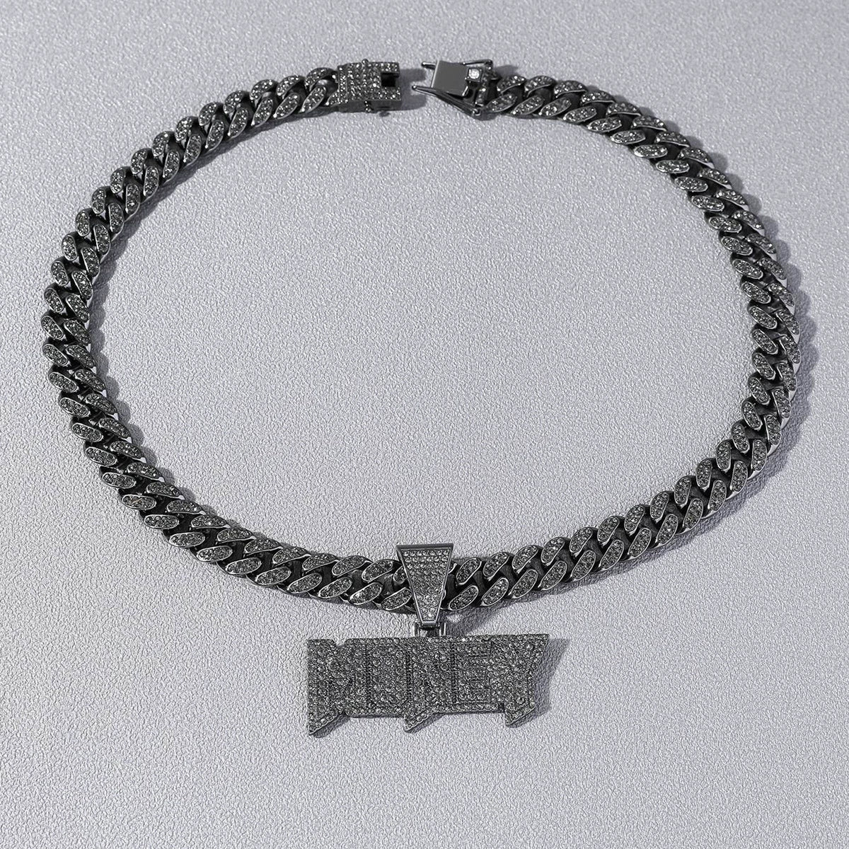 Alloy Diamond Letters Pendant Necklace Cuban Chain Hip Hop Punk Jewelry For Men - Image 8