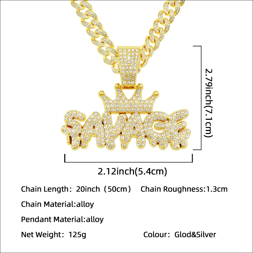 Alloy Diamondencrusted Geometric Letter Pendant Cuban Chain Necklace For Men Hiphop Style - Image 2