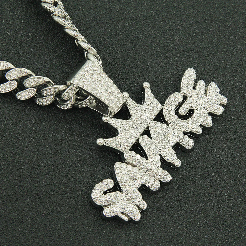 Alloy Diamondencrusted Geometric Letter Pendant Cuban Chain Necklace For Men Hiphop Style - Image 4
