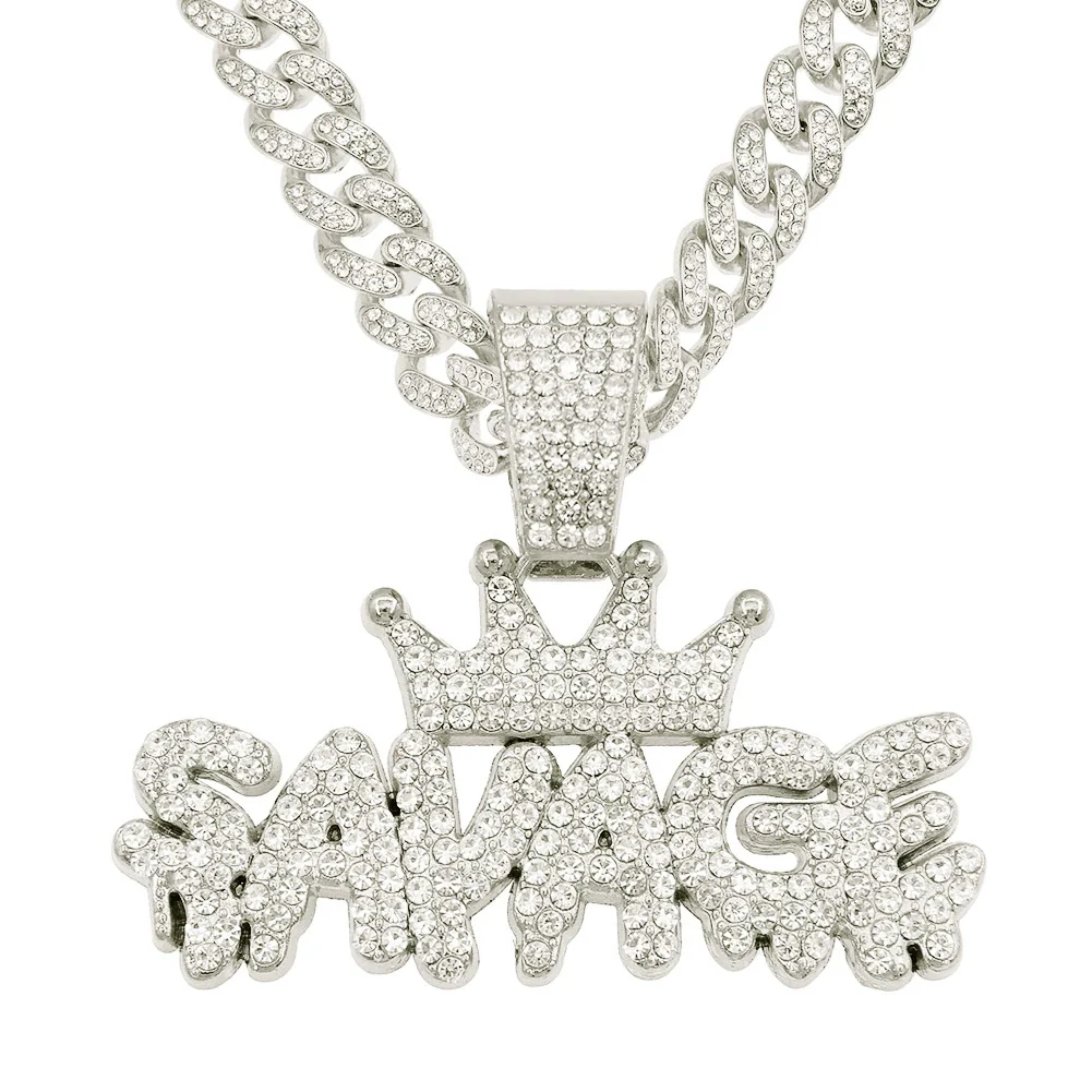 Alloy Diamondencrusted Geometric Letter Pendant Cuban Chain Necklace For Men Hiphop Style - Image 6