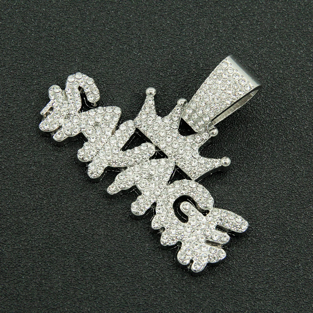 Alloy Diamondencrusted Geometric Letter Pendant Cuban Chain Necklace For Men Hiphop Style - Image 8