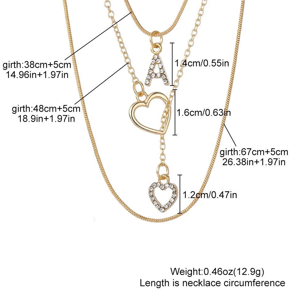 Alloy Diamondencrusted Love Pendant Threelayer Necklace With Letter Pattern For Women - Image 2