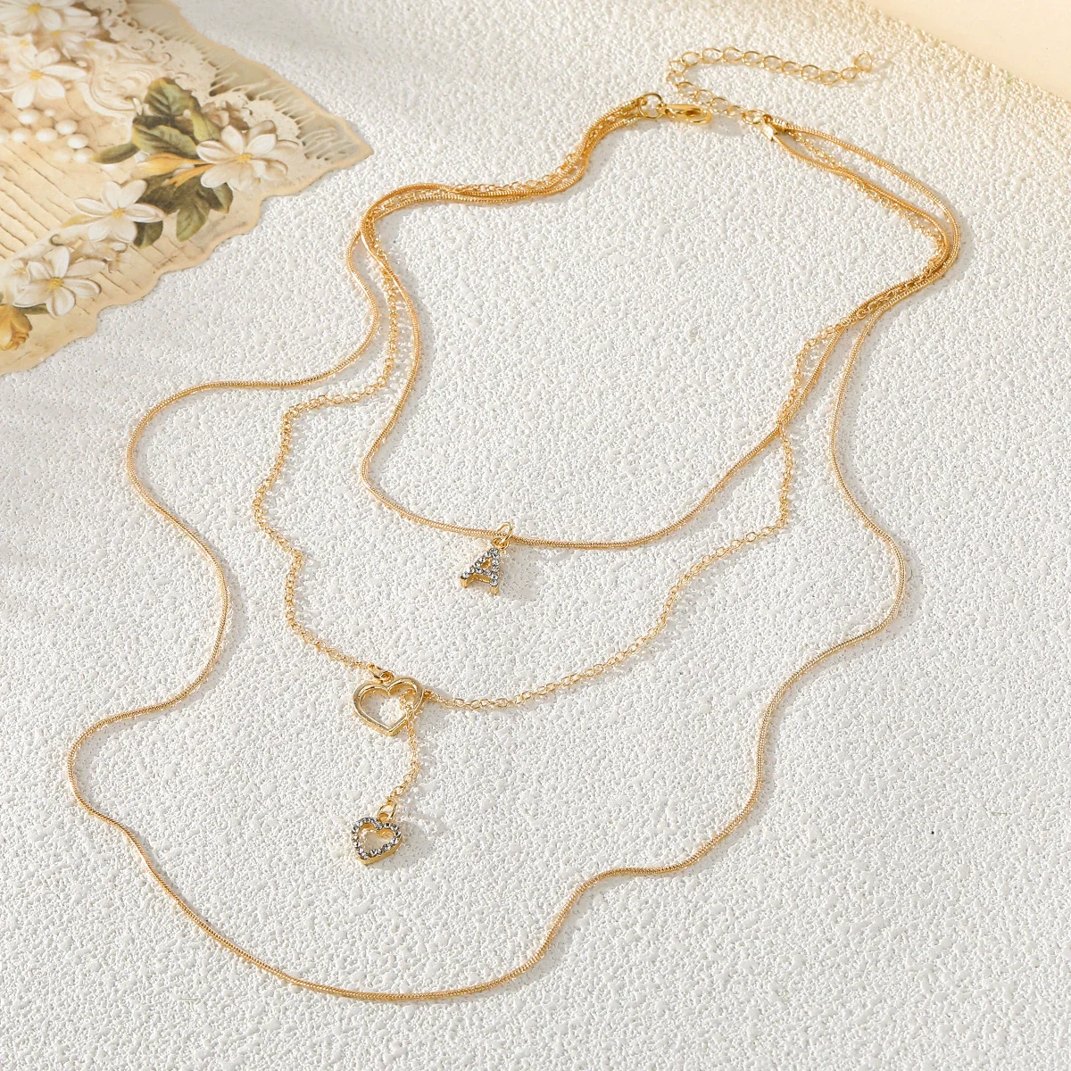 Alloy Diamondencrusted Love Pendant Threelayer Necklace With Letter Pattern For Women - Image 3