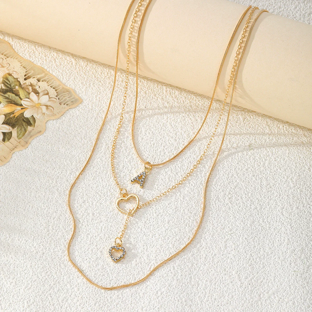 Alloy Diamondencrusted Love Pendant Threelayer Necklace With Letter Pattern For Women - Image 4