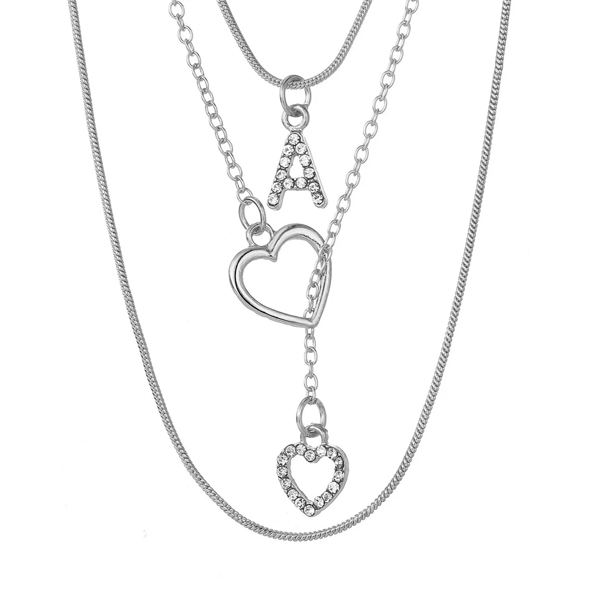 Alloy Diamondencrusted Love Pendant Threelayer Necklace With Letter Pattern For Women - Image 5