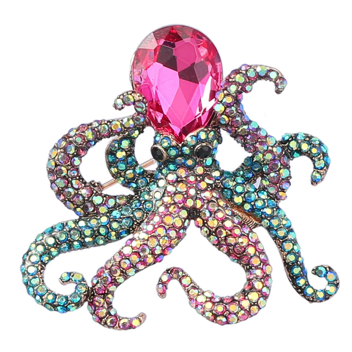 Alloy Diamondencrusted Octopus Brooch Natural Style Animal Pattern Women's Fashion Accessory - Image 5