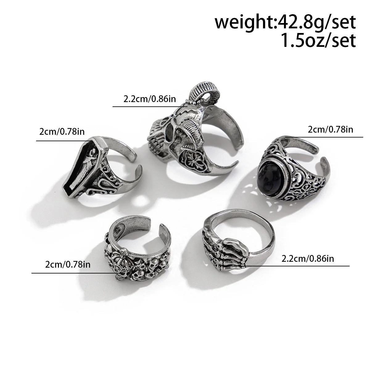 Alloy Distressed Skull Ring And Bracelet For Men Hiphop Retro Punk Style - Image 6