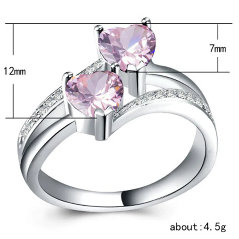 Alloy Double Heart Ring Electroplated Women's Fashion Hand Jewelry - Image 3