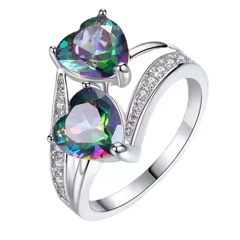 Alloy Double Heart Ring Electroplated Women's Fashion Hand Jewelry - Image 5