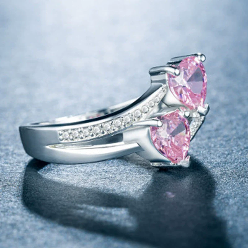Alloy Double Heart Ring Electroplated Women's Fashion Hand Jewelry - Image 6