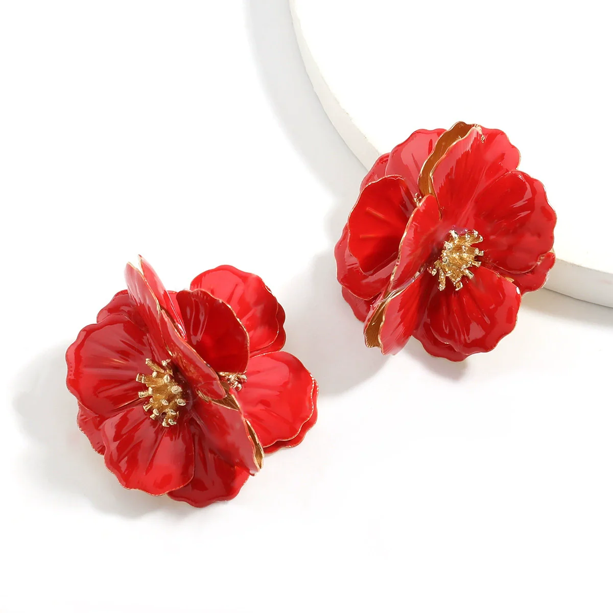 Alloy Dripping Oil Flower Earrings Exaggerated Creative And Fashionable For Girls - Image 7
