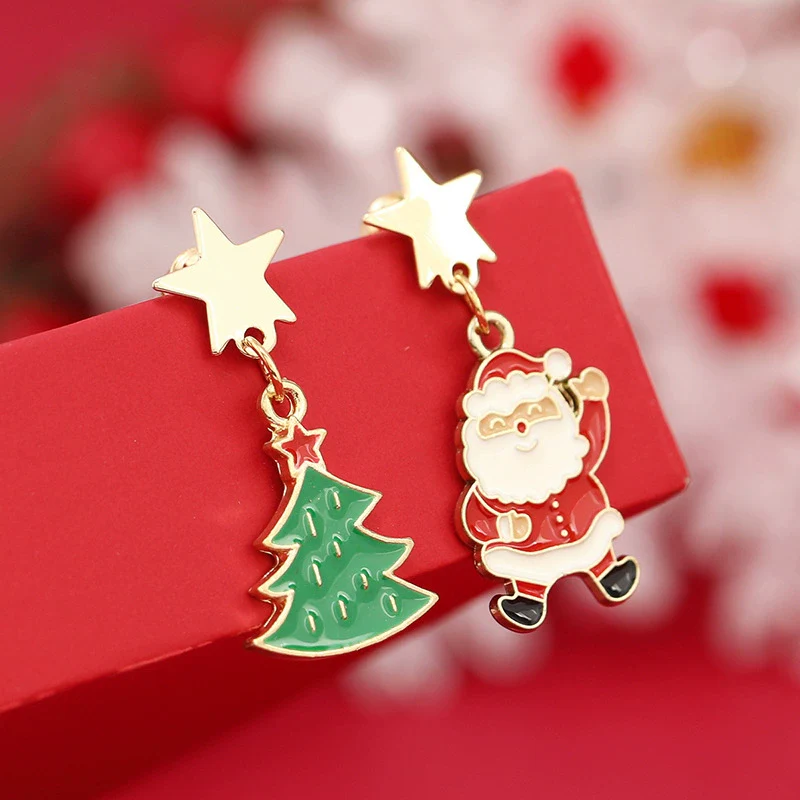 Alloy Dripping Oil Irregular Christmas Festival Element Earrings With Fashion Personality And Environmental Protection Design