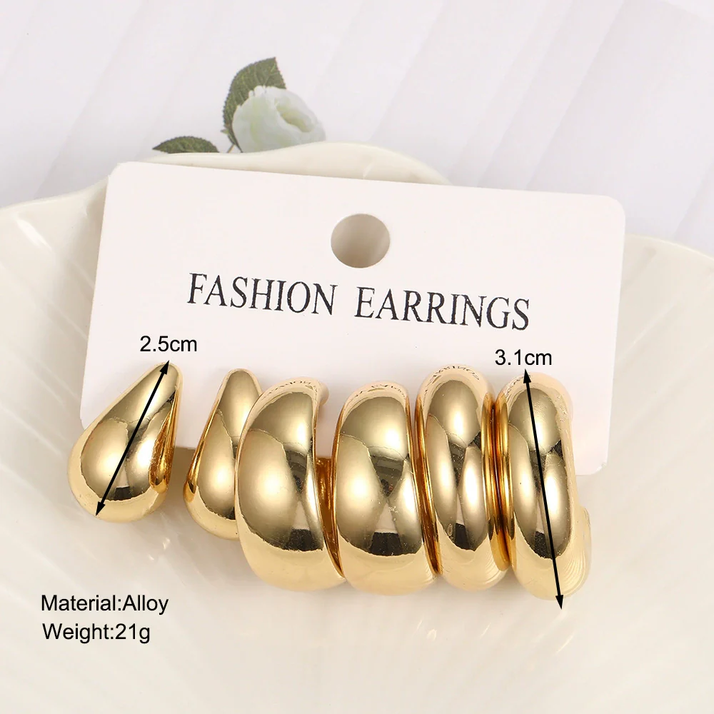 Alloy Drop Shape Metal Earrings Set Electroplated Retro Simple For Women - Image 2
